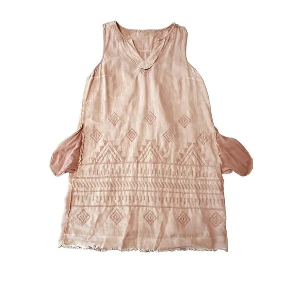 Artisan NY Coral Embroidered Linen Dress Size Medium Boho Peasent Shift Mini - Picture 10 of 12